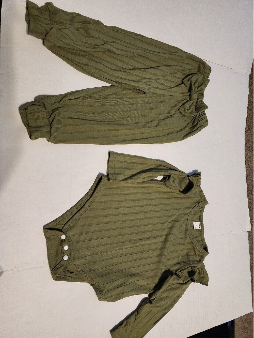 Olive Green Ribbed Long Sleeve Bodysuit and Pants Set
